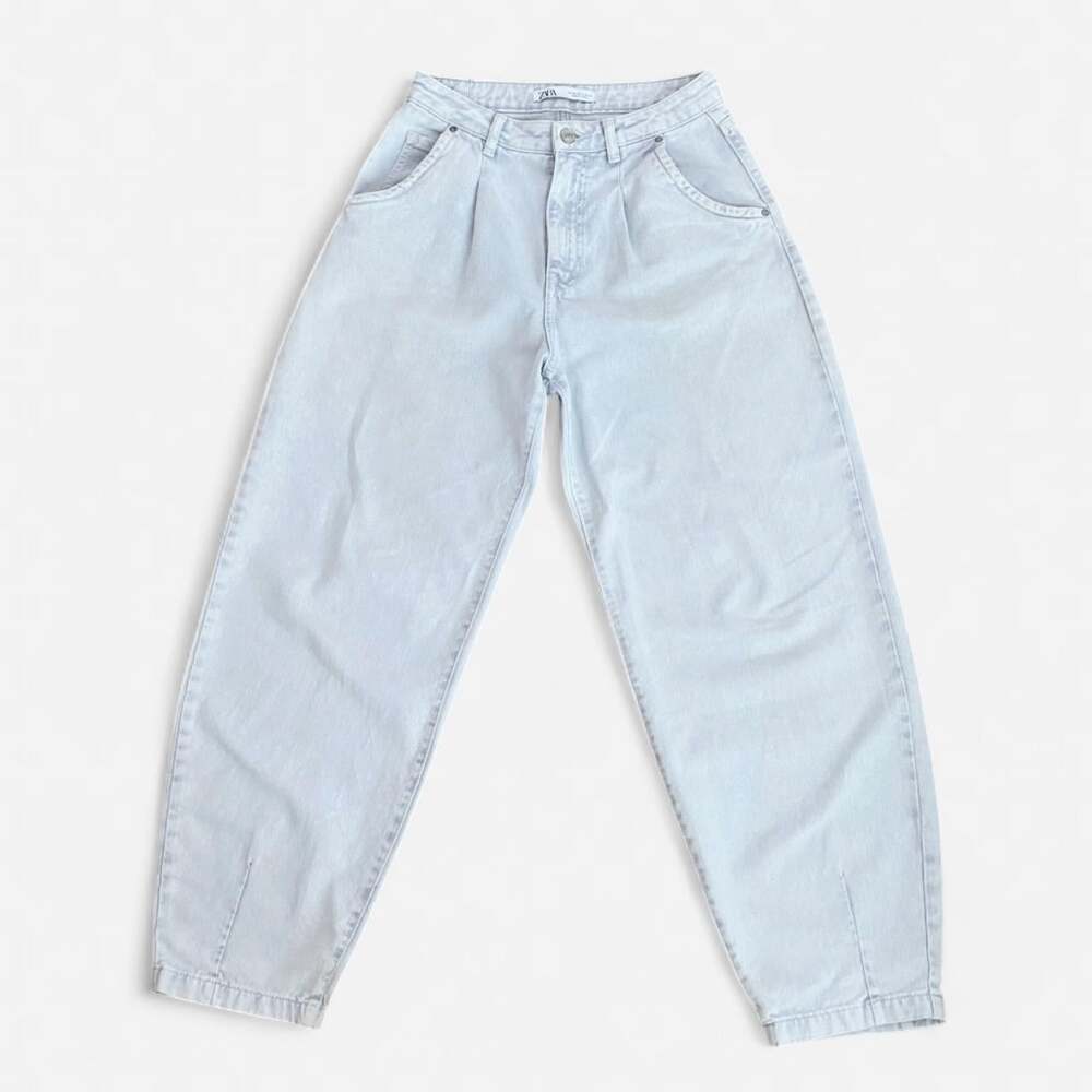 zara light wash baggy balloon/barrel jeans, size 2 - Picture 3 of 8